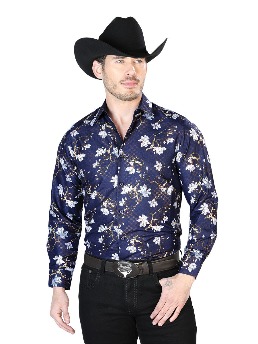 Azul Marino Azul Casual Manga Larga Camisa 43822