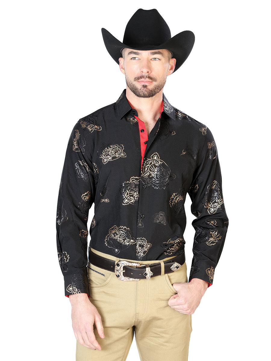 Camisa Casual Manga L El Señor De Los Cielos Wh7-205 97% Poliester 3% Elastano Negro 43847