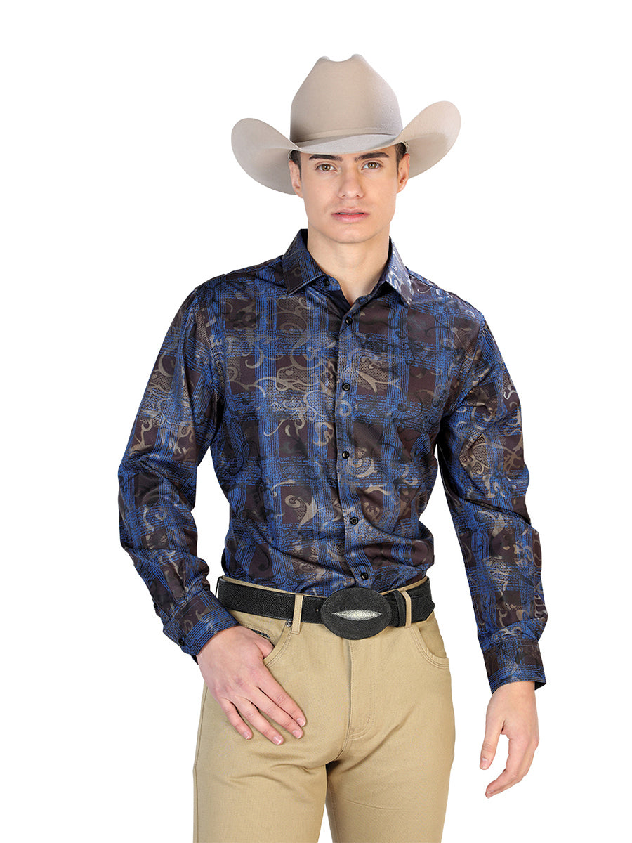 Camisa Casual Manga L El Señor De Los Cielos Wh7-178 97% Poliester 3% Elastano Azul 43866
