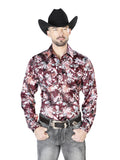 Vino y Beige Flor Estampado Casual Manga Larga Camisa 43936