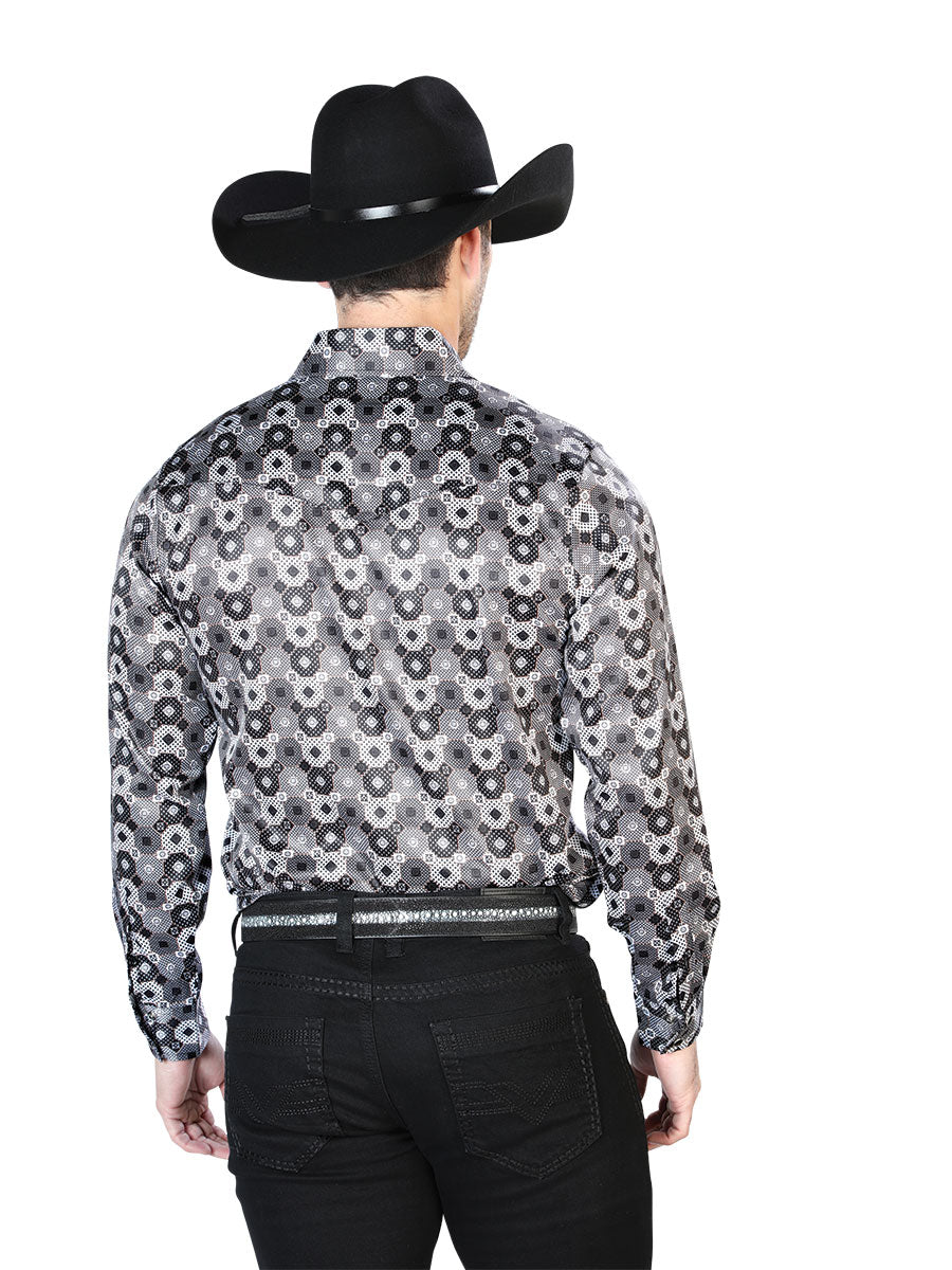 Negro y Gris Casual Manga Larga Camisa 43939