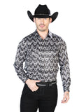 Negro y Gris Casual Manga Larga Camisa 43939