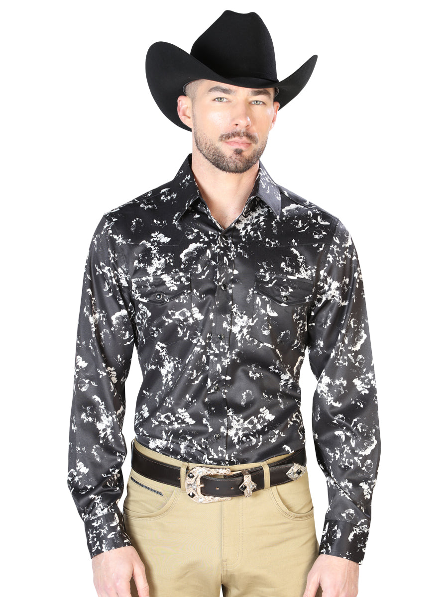 Negro y Beige Casual Manga Larga Camisa 43946