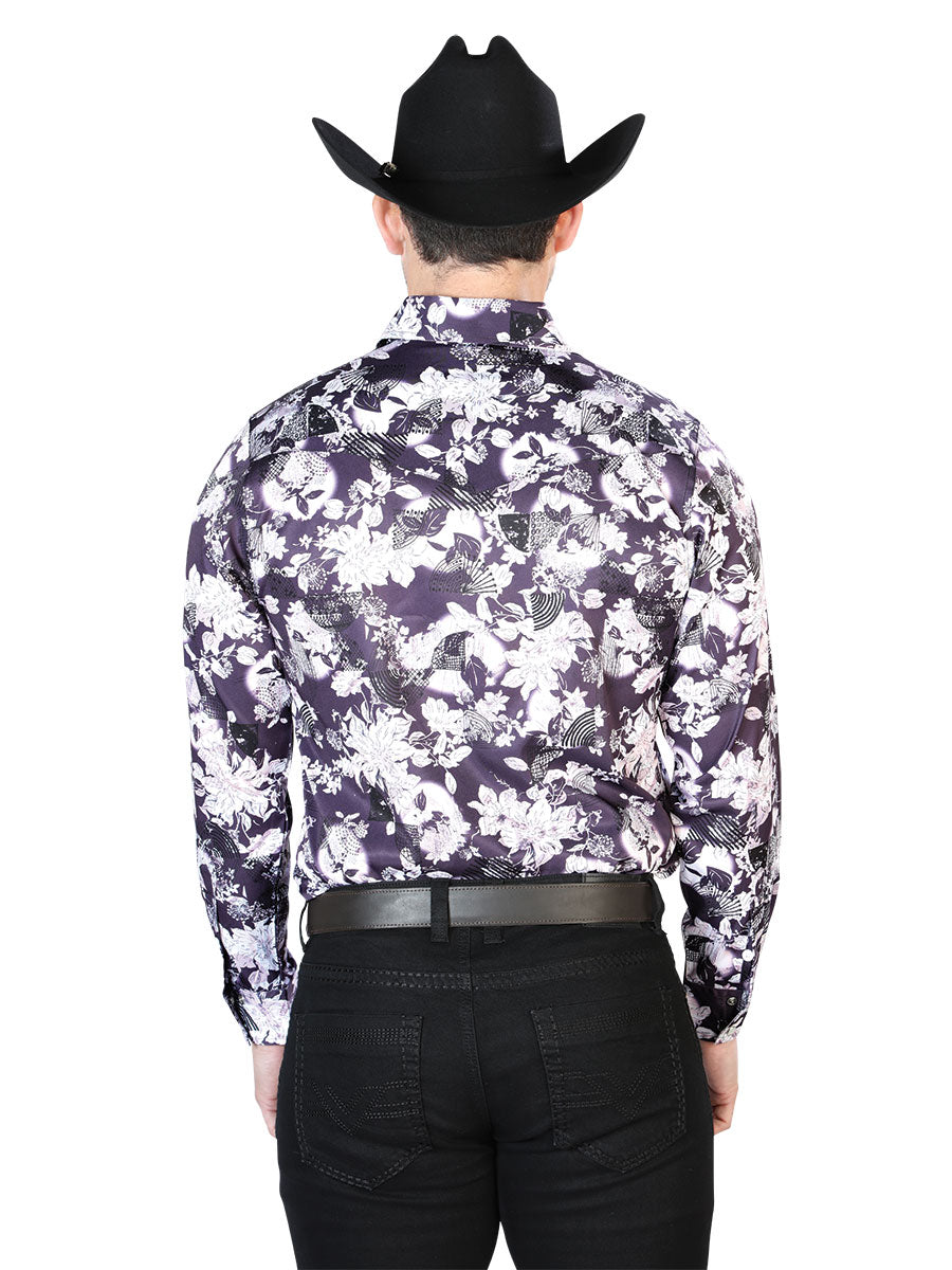 Morado Flor Estampado Manga Larga Camisa 43948