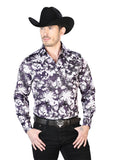 Morado Flor Estampado Manga Larga Camisa 43948