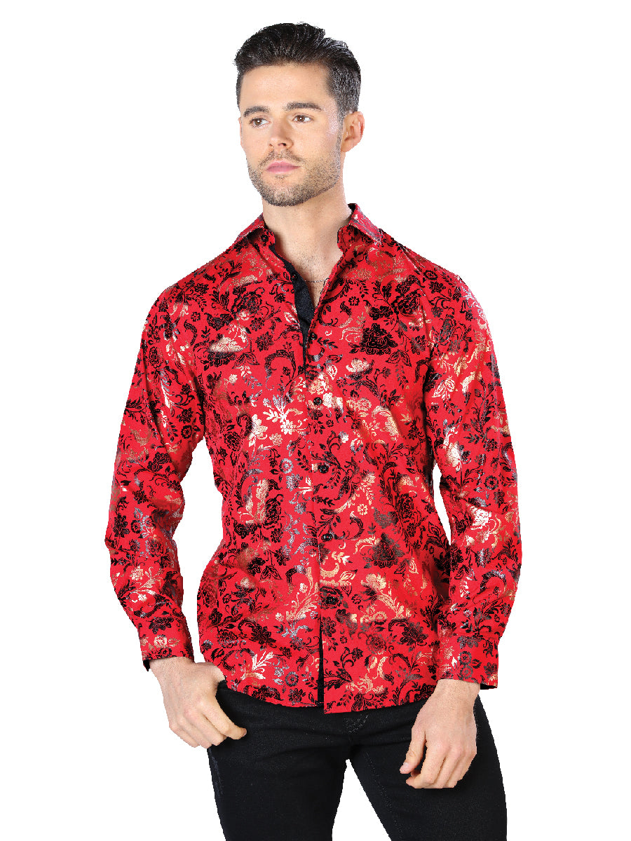 Rojo y Dorado Casual Manga Larga Camisa 44031
