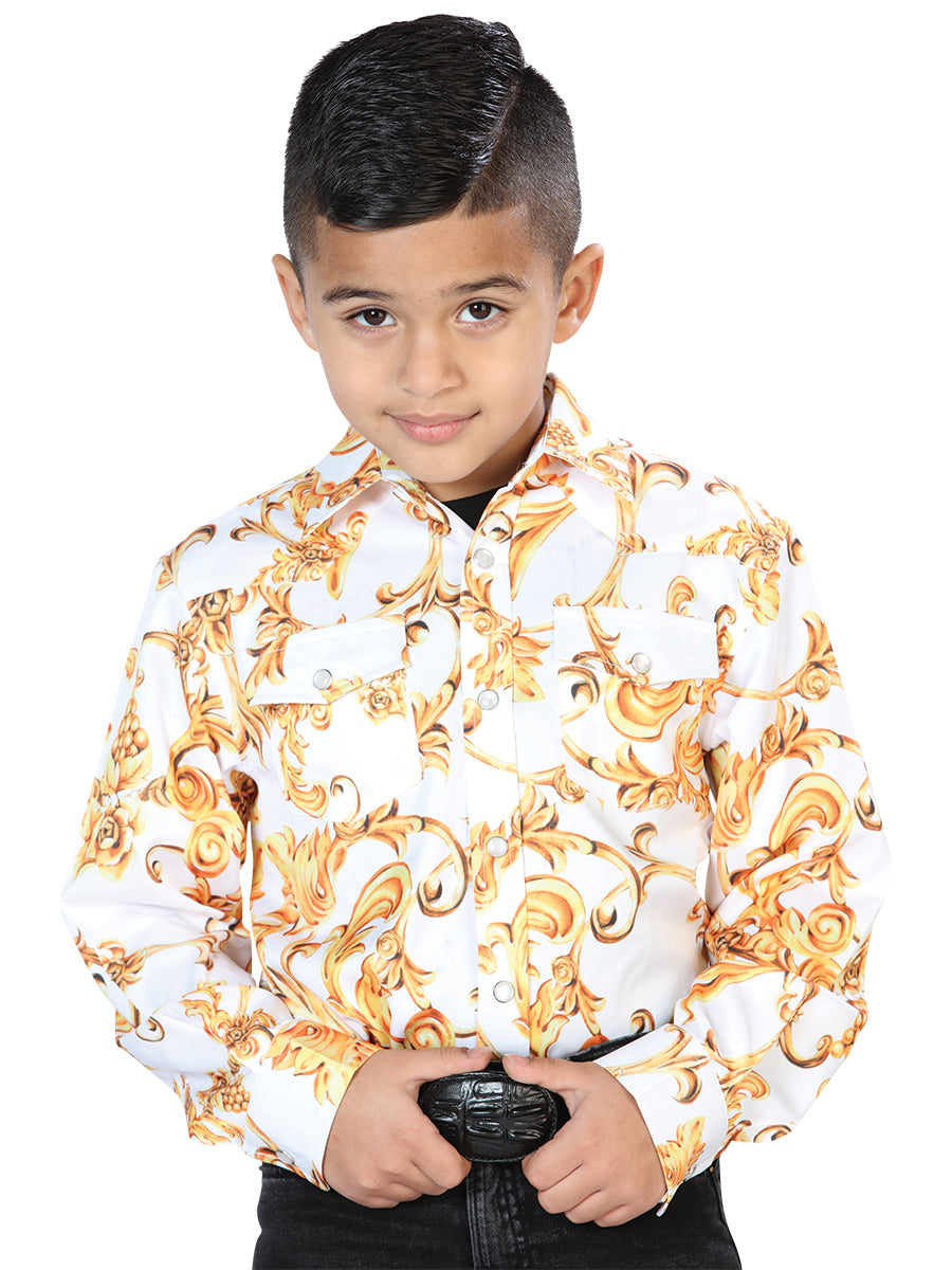 Camisa Casual L/ Manga El Señor De Los Cielos 1 97%Poliéster 3%Lycra Blanco Roto/Dorado 44061