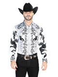 Blanco Negro Casual Manga Larga Camisa 44066