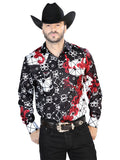 Negro y Rojo Casual Manga Larga Camisa 44076