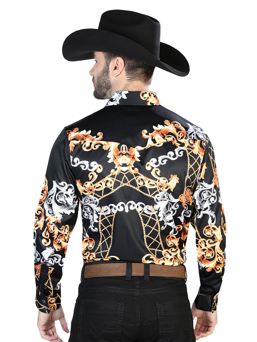 Negro Dorado Casual Manga Larga Camisa 44085