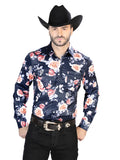 Azul Marino/roses Casual Manga Larga Camisa 44089