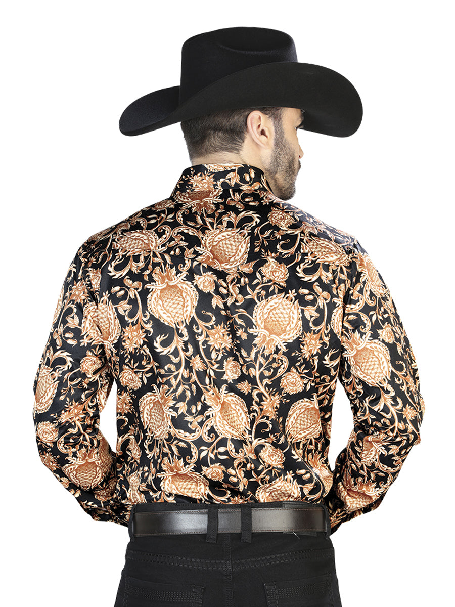 Dorado y Negro Casual Manga Larga Camisa 44092