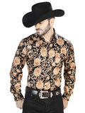 Dorado y Negro Casual Manga Larga Camisa 44092