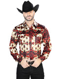 Borgoña y Dorado Casual Manga Larga Camisa 44103