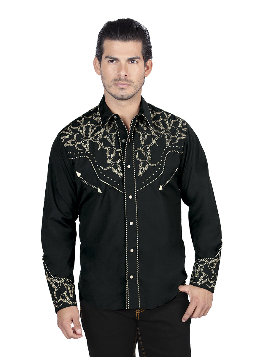 el Señor de los Cielos Bordado Camisa Negro/dorado 44338