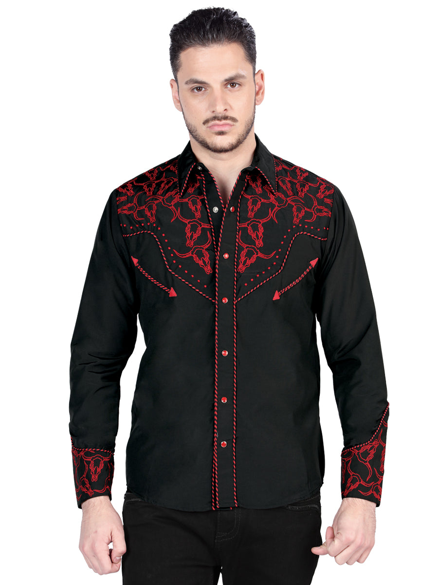 el Señor de los Cielos Bordado Camisa Negro/rojo 44339