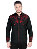 el Señor de los Cielos Bordado Camisa Negro/rojo 44339