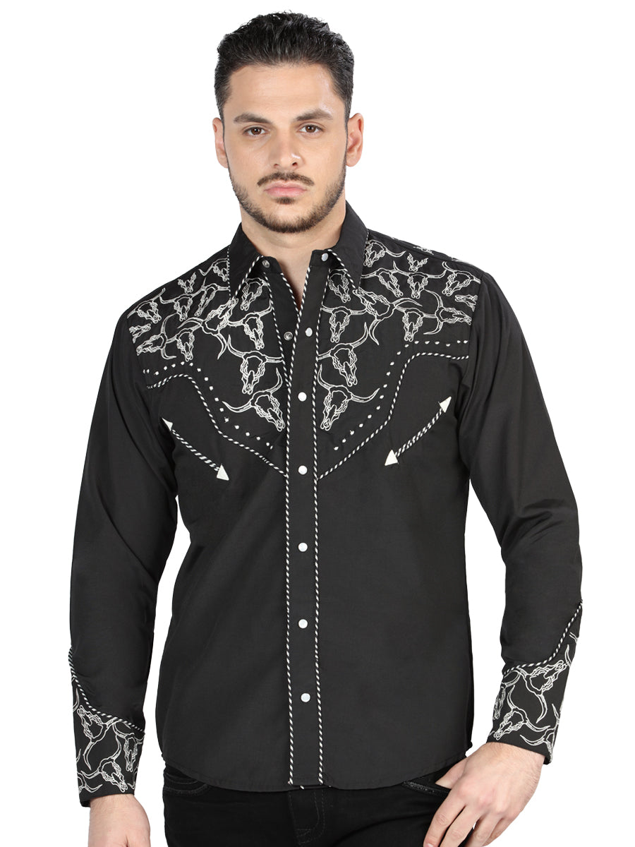 el Señor de los Cielos Bordado Camisa Negro/blanco 44340