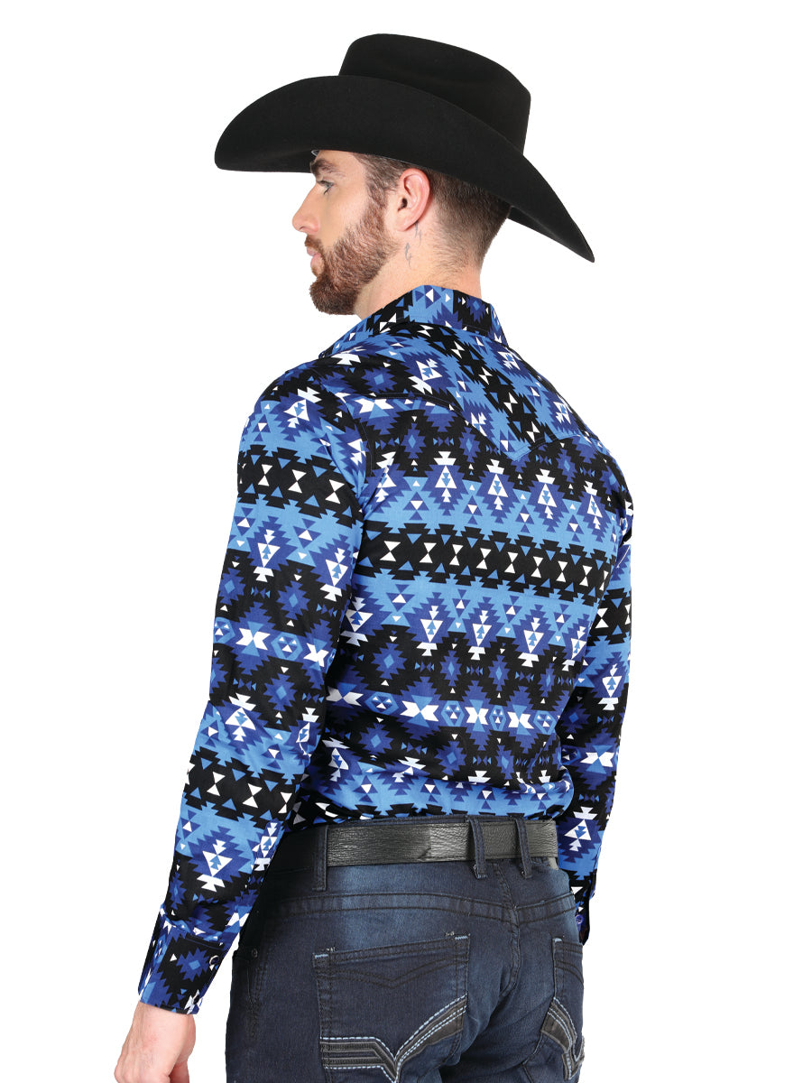 Casual Long - Sleeve Camisa del General - Azul 44398