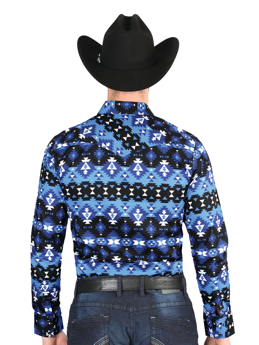 Casual Long - Sleeve Camisa del General - Azul 44398