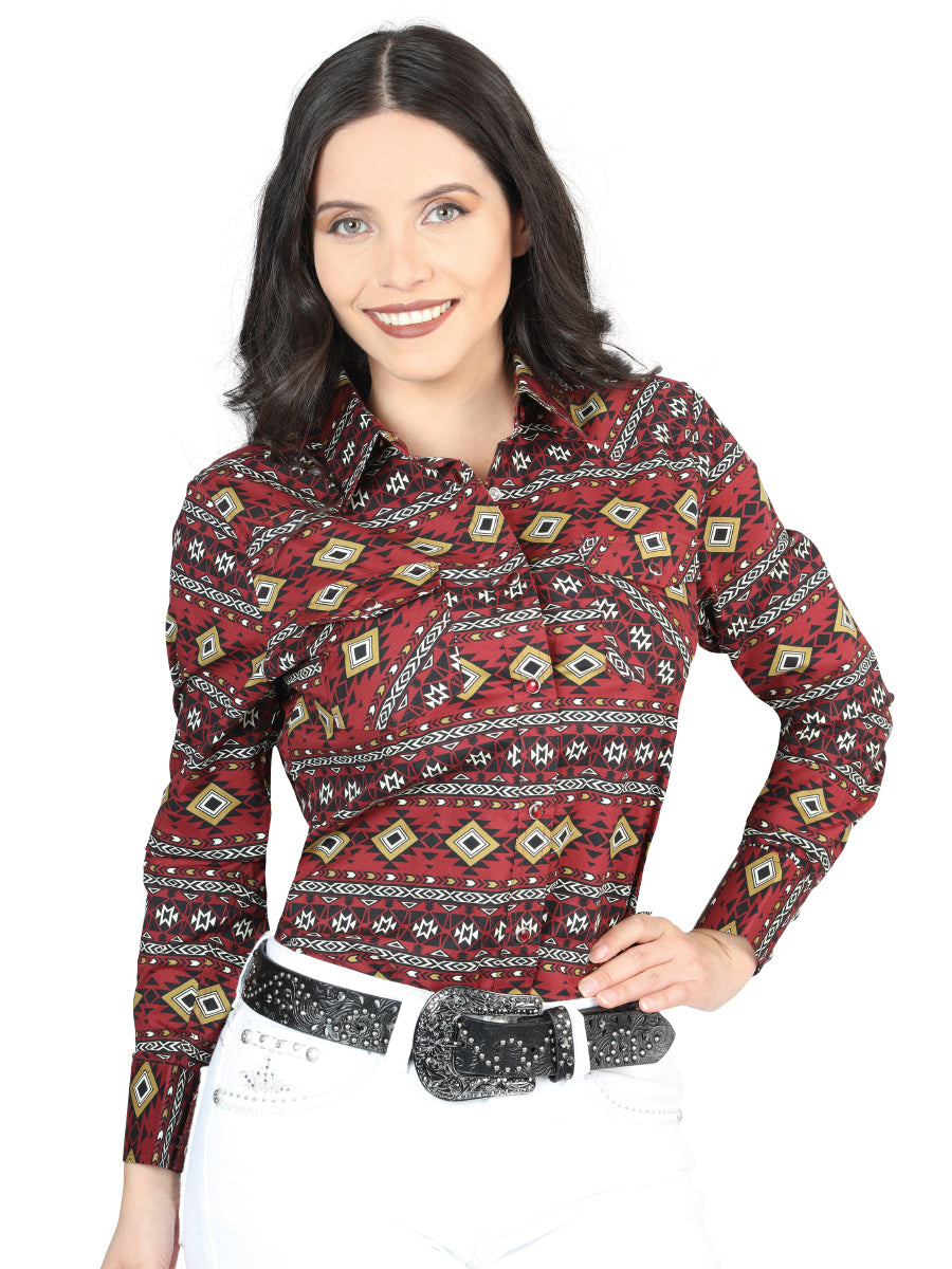 Casual Long - Sleeve Camisa del General Borgoña 44407