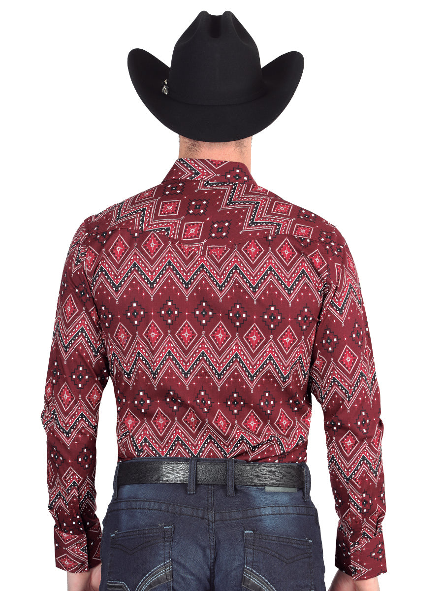Casual Long - Sleeve Camisa del General Borgoña 44431