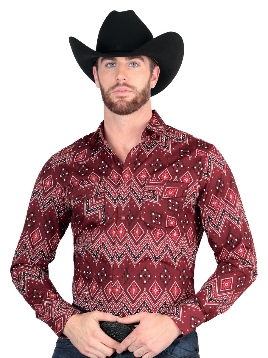 Casual Long - Sleeve Camisa del General Borgoña 44431