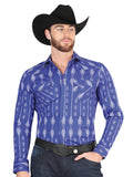 Casual Long - Sleeve Camisa del General Azul/blanco 44434