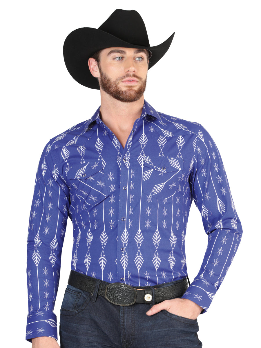 Casual Long - Sleeve Camisa del General Azul/blanco 44434