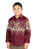 Casual Long - Sleeve Camisa del General Borgoña 44465
