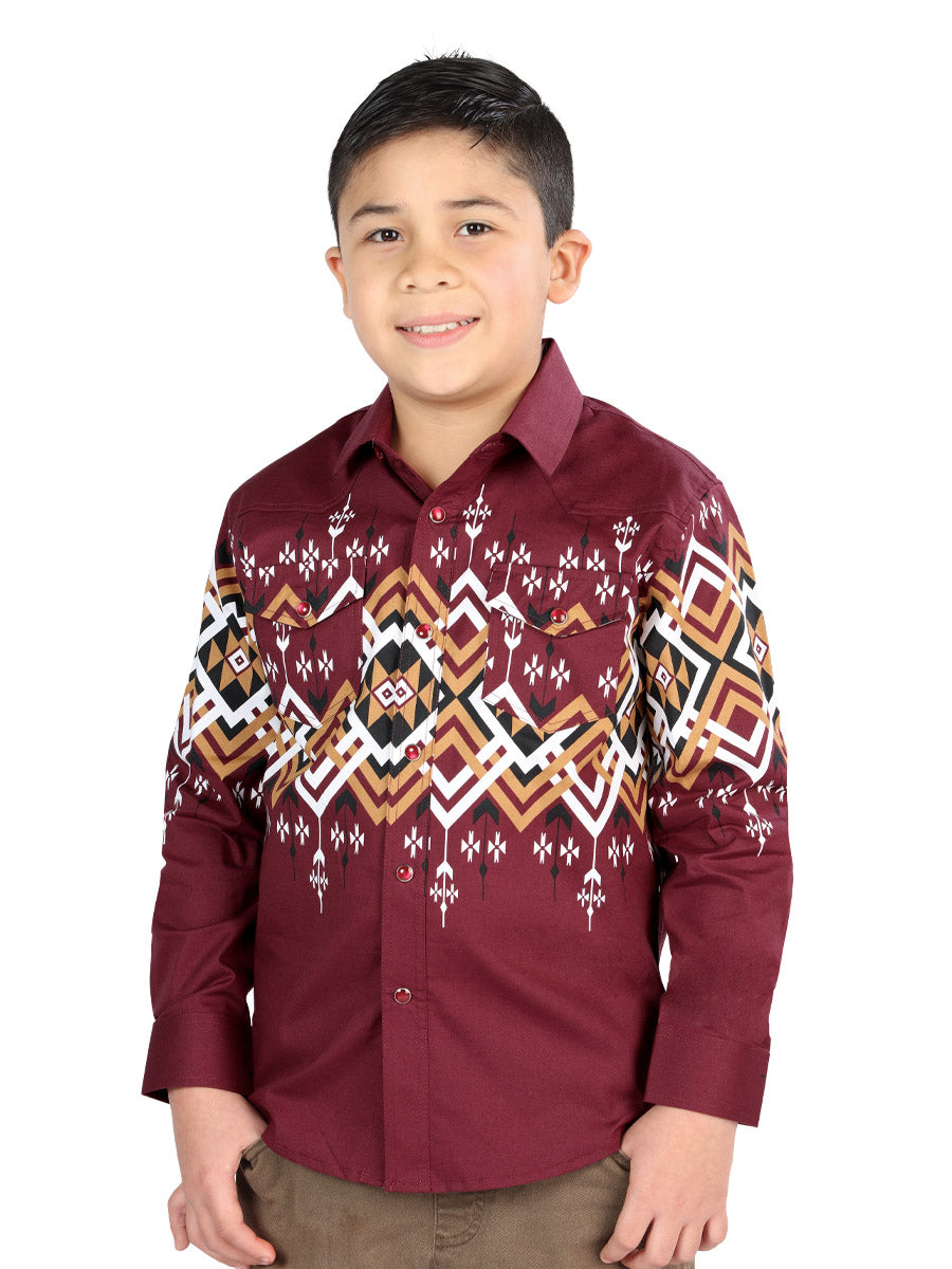 Casual Long - Sleeve Camisa del General Borgoña 44465