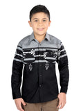 Casual Long - Sleeve Camisa del General Negro/gris 44467