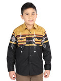 Casual Long - Sleeve Camisa del General Negro/mustard 44468