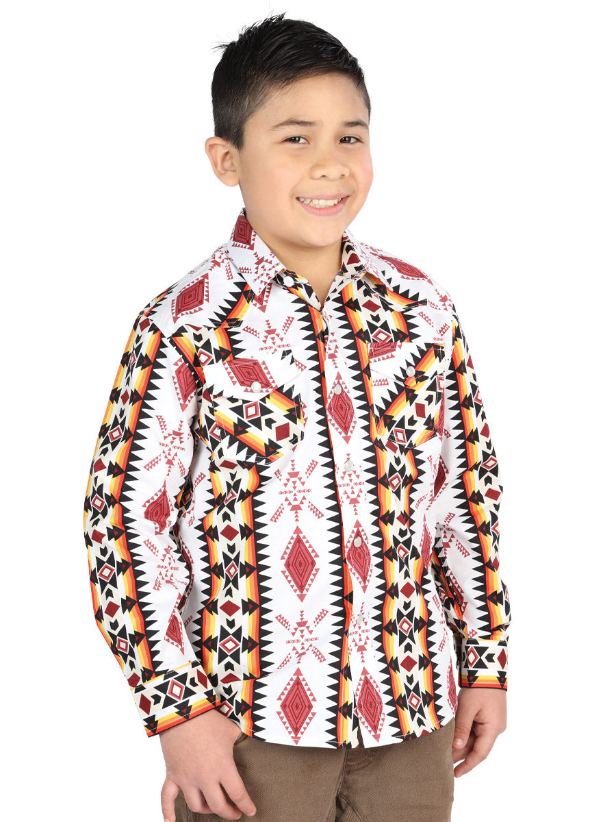 Casual Long - Sleeve Camisa del General Blanco/rojo 44508