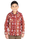 Casual Long - Sleeve Camisa del General Borgoña 44509
