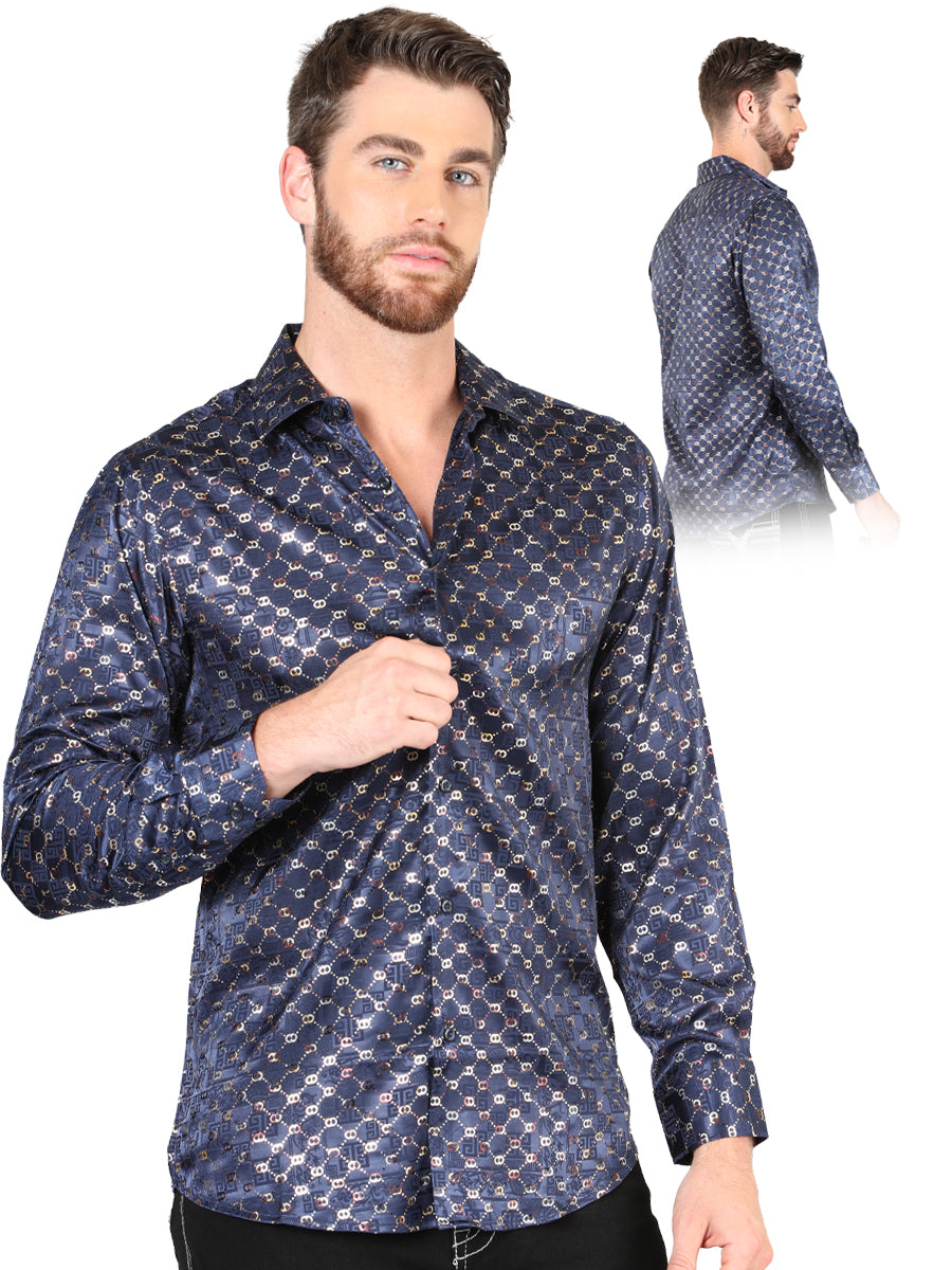 el General Azul Marino/dorado Casual Long - Sleeve Camisa 44548
