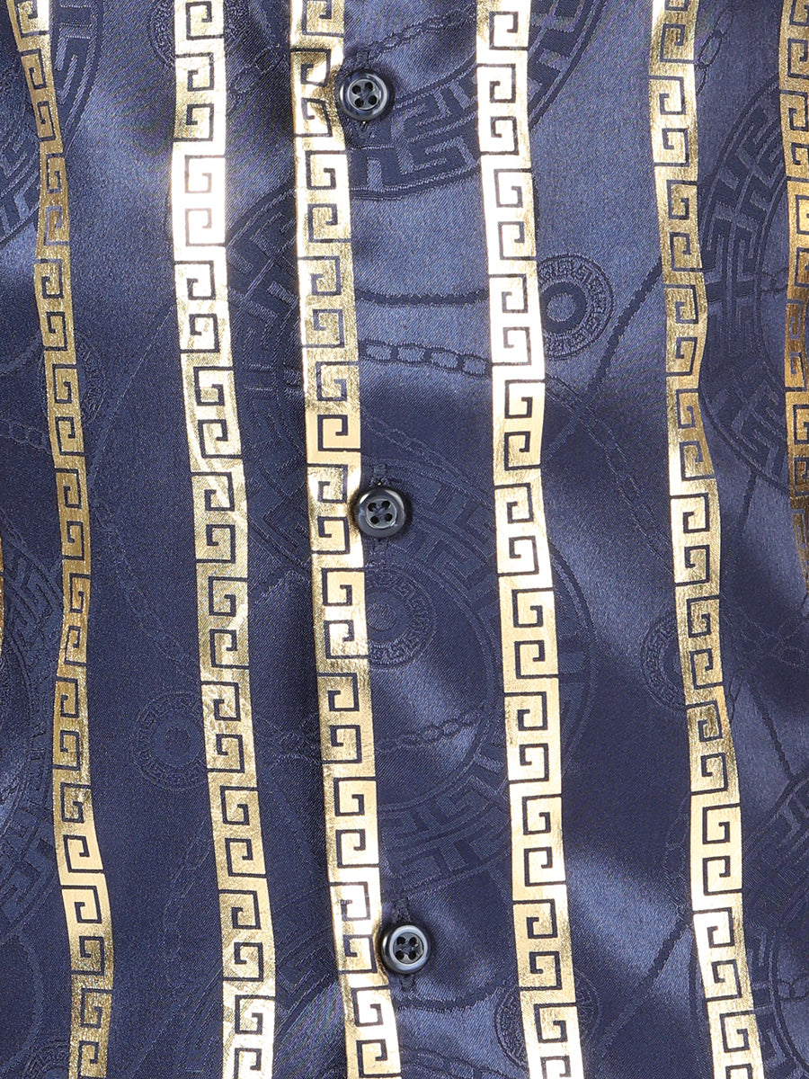 el General Azul Marino/dorado Casual Long - Sleeve Camisa 44571