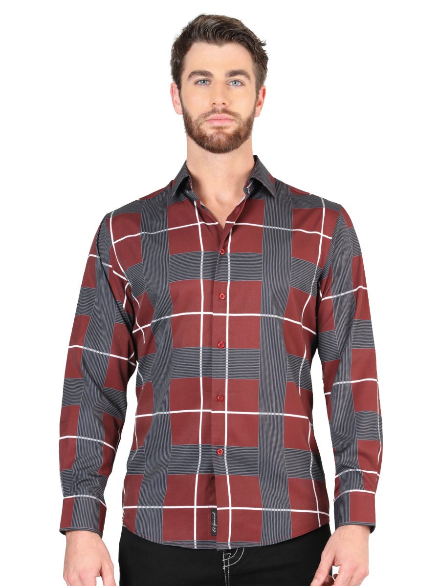 el General Borgoña Casual Long - Sleeve Camisa 44603