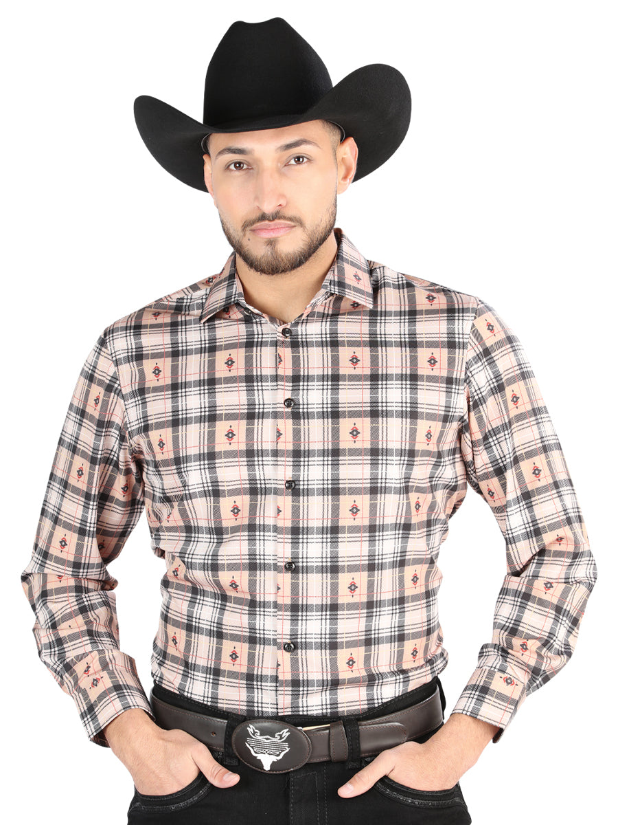 el General - Casual Manga Larga Camisa - Beige/negro 44698