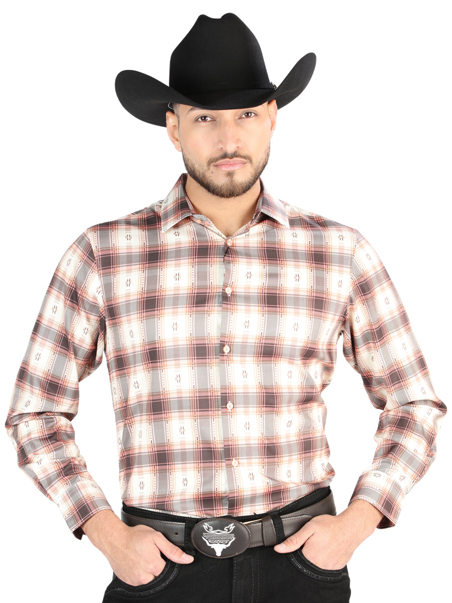 el General - Casual Manga Larga Camisa - Orange/beige 44699