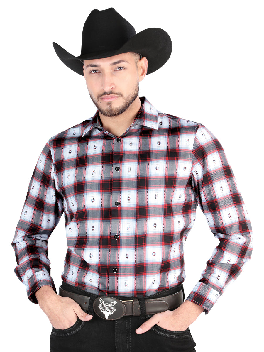 el General - Casual Manga Larga Camisa - Negro/rojo 44701