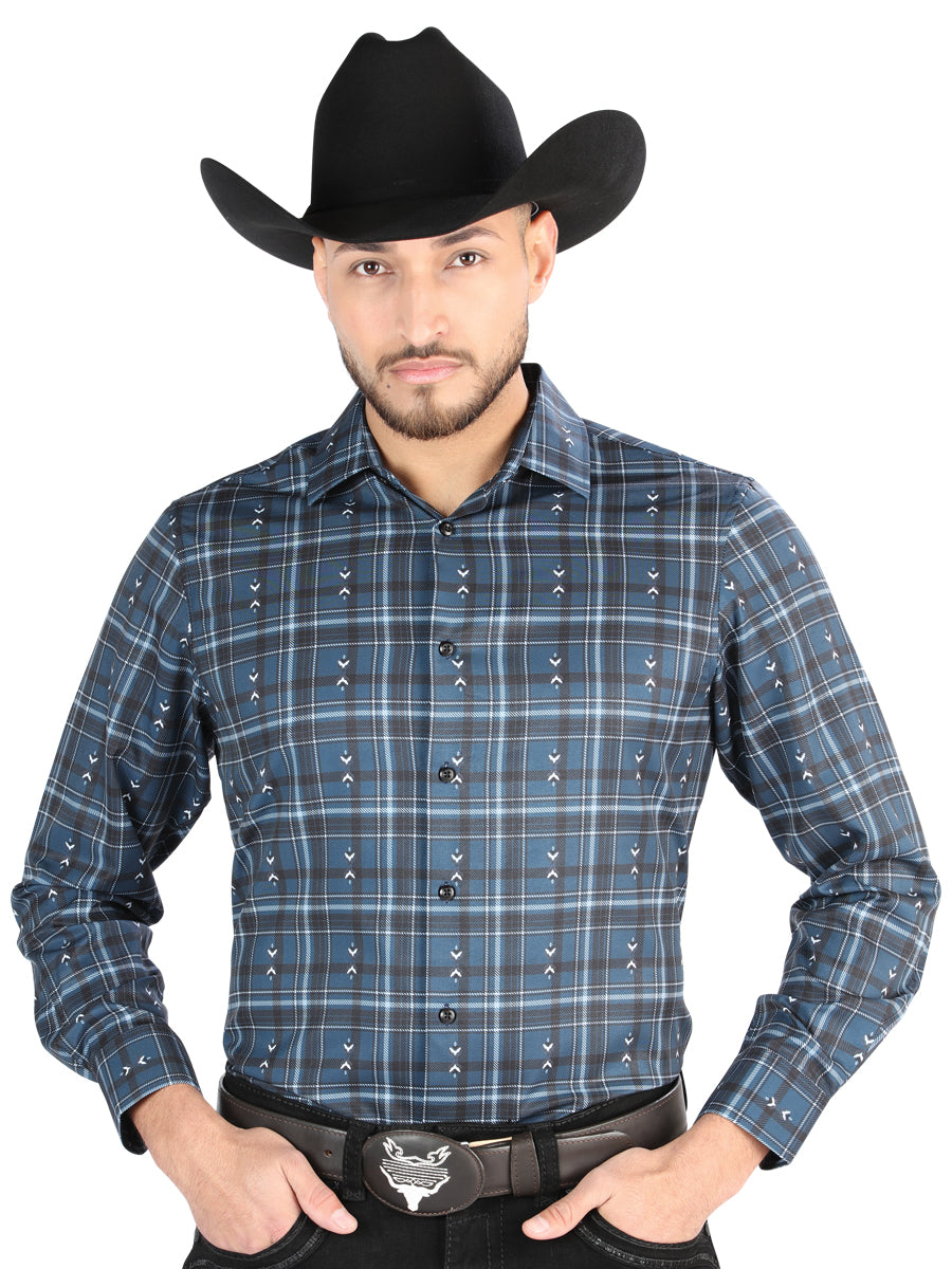 el General - Casual Manga Larga Camisa - Gris/azul 44706