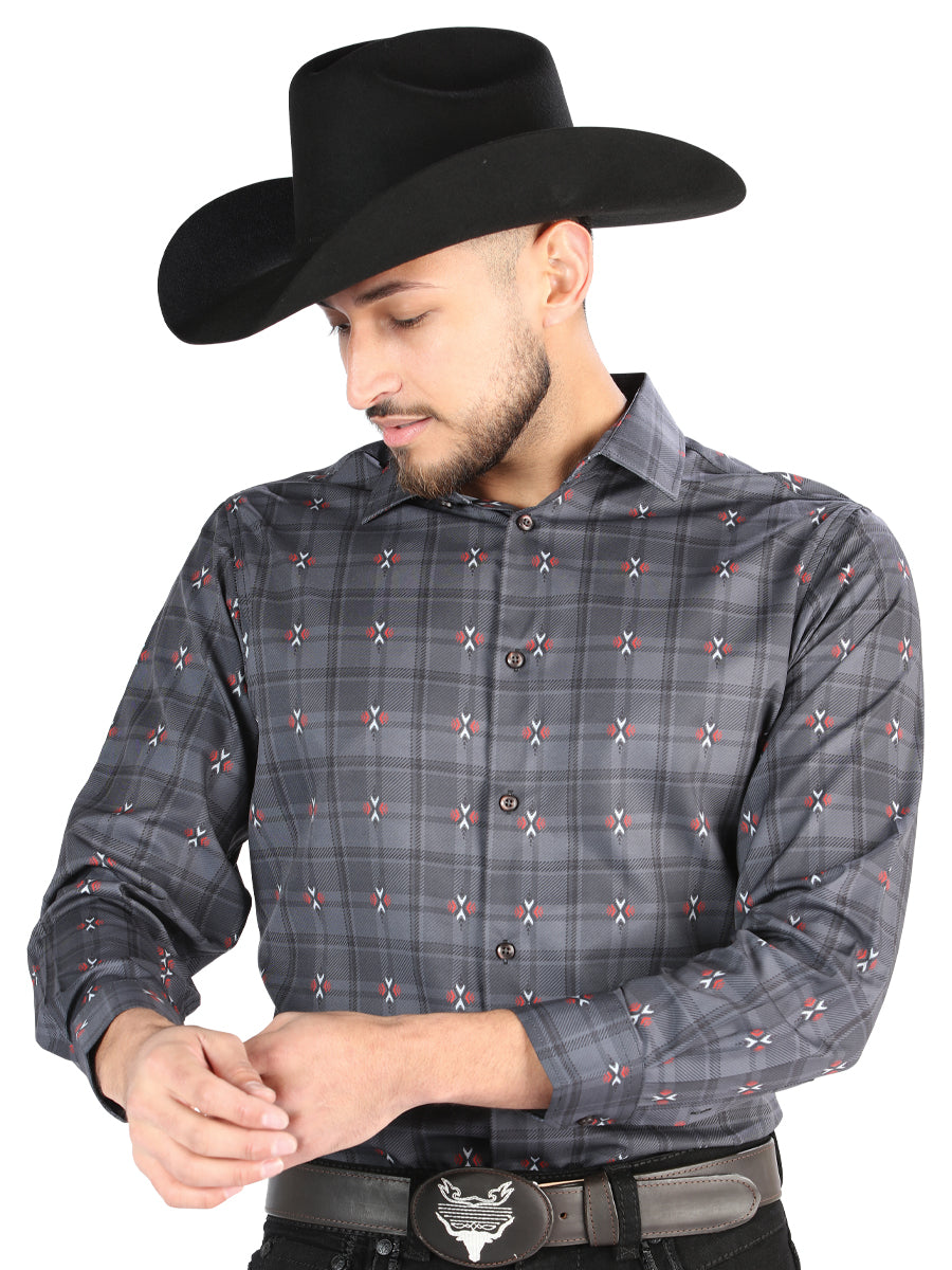 el General - Casual Manga Larga Camisa - Gris/café 44708