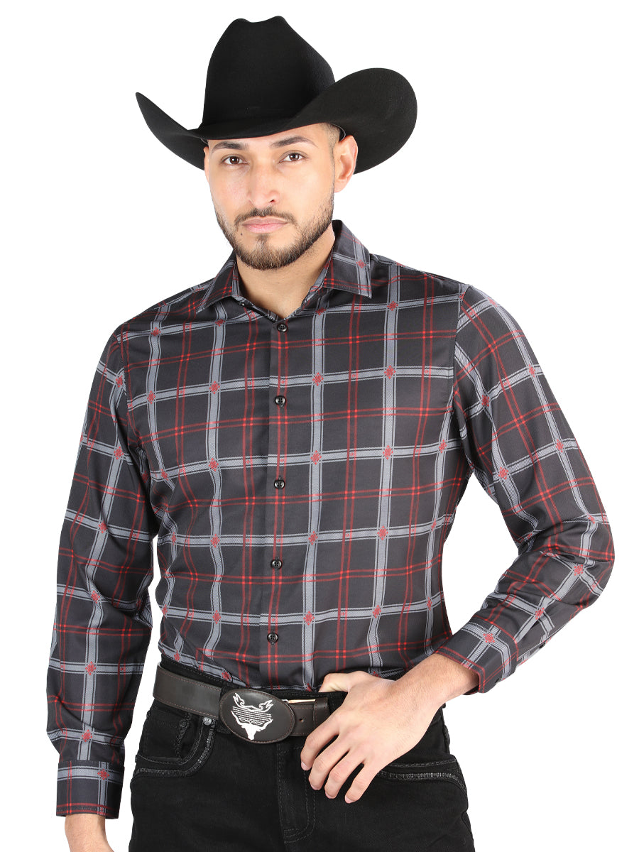 el General - Casual Manga Larga Camisa - Negro/gris 44709