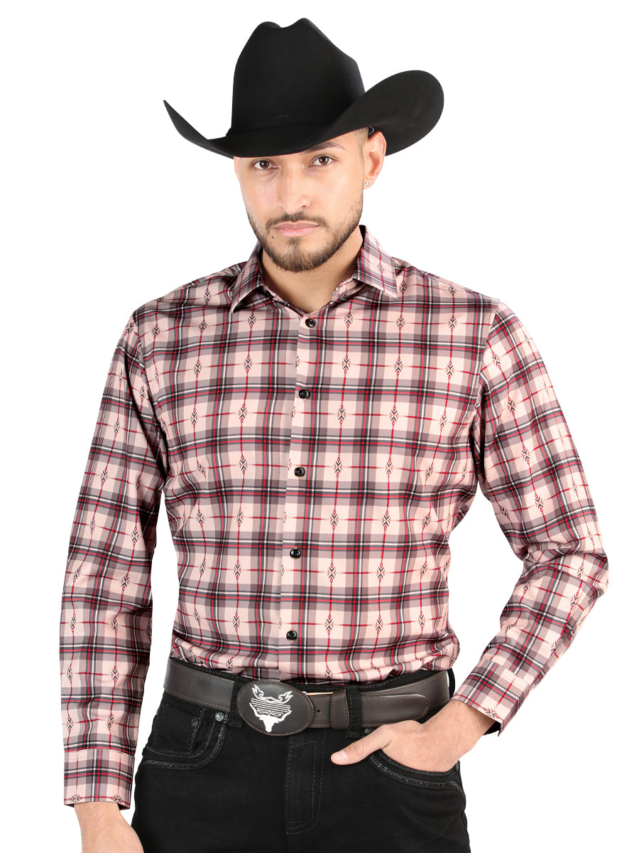el General - Casual Long - Sleeve Camisa - Beige/rojo 44711