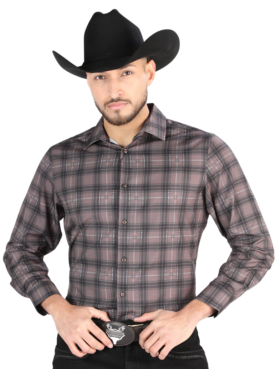 el General - Casual Manga Larga Camisa - Mocha/olive 44712