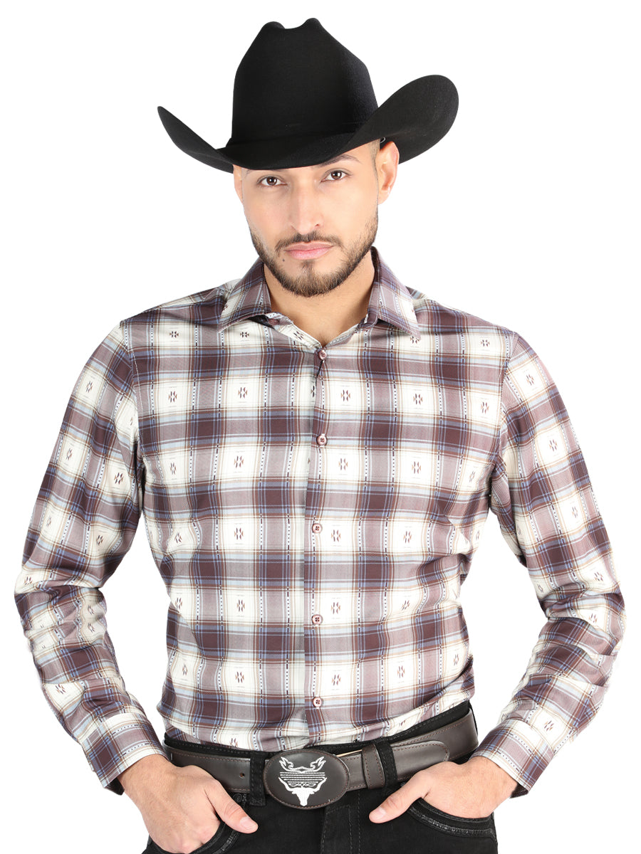 el General - Casual Manga Larga Camisa - Beige/borgoña 44713
