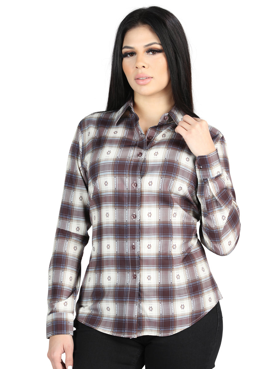 el General - Casual Long - Sleeve Camisa - Beige/burgandy 44730