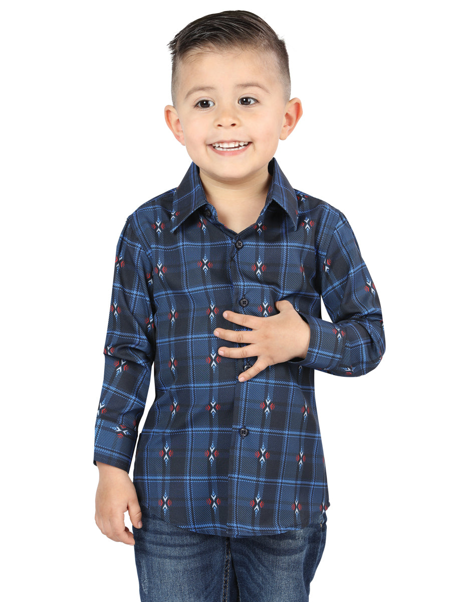 el General Negro/azul Casual Long - Sleeve Camisa 44738