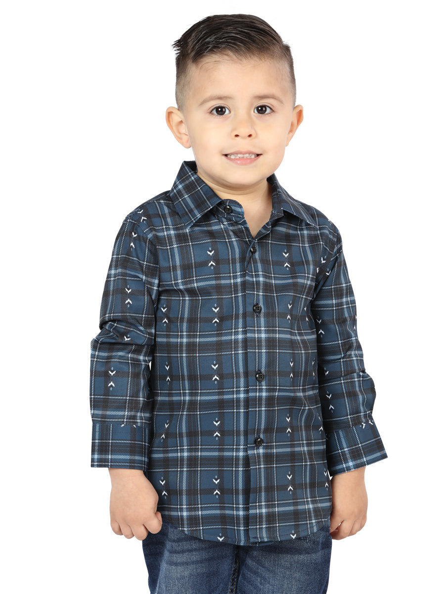 el General Azul Marino/blanco Casual Long - Sleeve Camisa 44740
